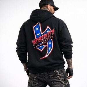 Hostility Graphic‎ Hoodie Mens XL Black Streetwear